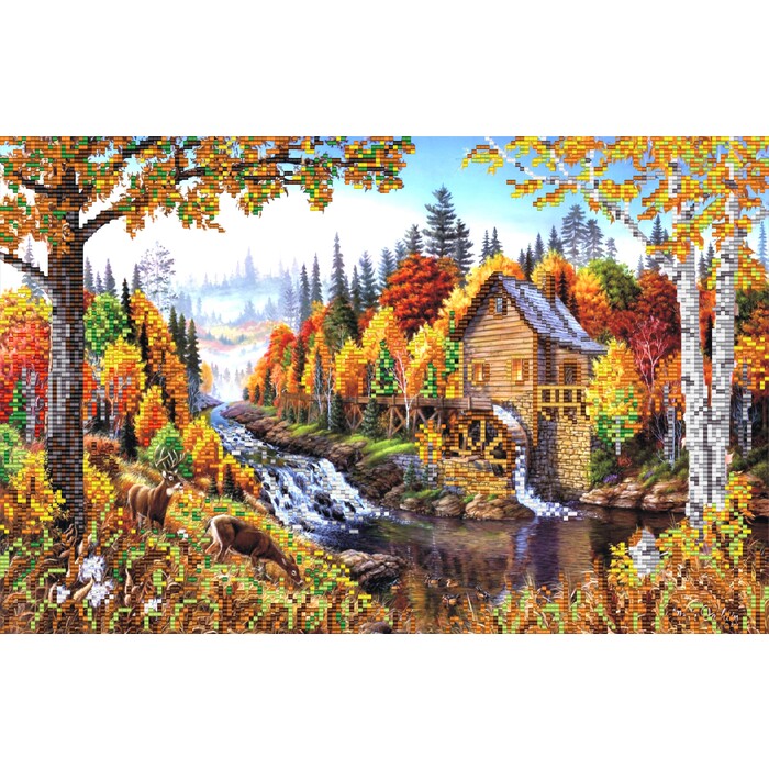 "Яблочный Спас" Схема для вышивания бисером "Осенний пейзаж" 24*37 см