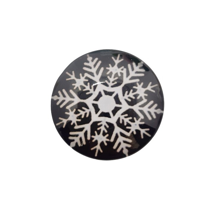 Кабошон стеклянный с рисунком "Снежинка" 25 мм